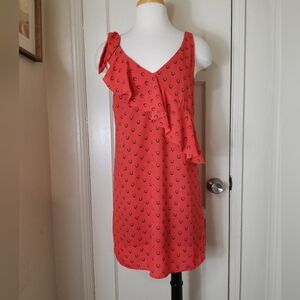 K/LAB S orange black sleeveless v neck ruffle front horseshoe print vfc dress